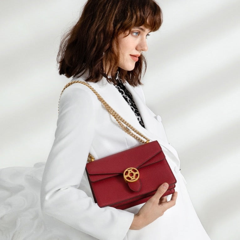 Magenta Leather Flap Bag