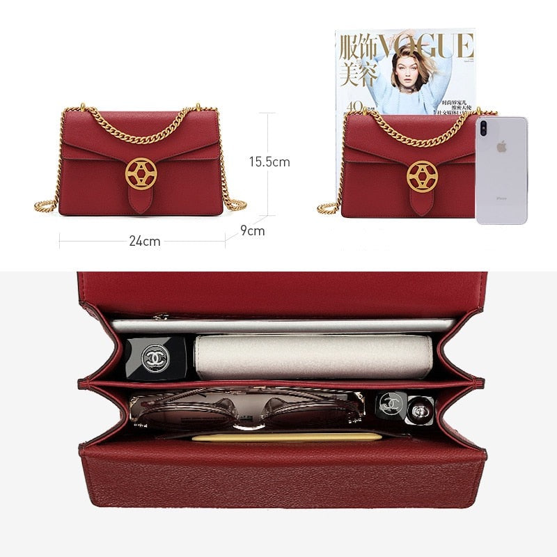 Magenta Leather Flap Bag