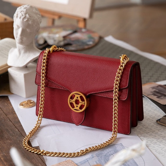 Magenta Leather Flap Bag