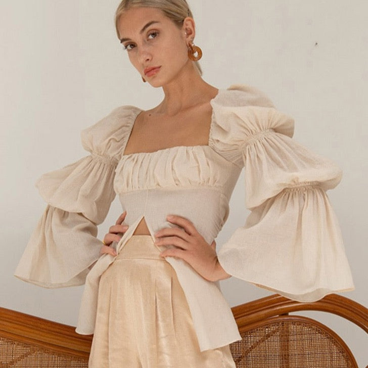Maggie Square Neck Blouse with Cascading Puff Sleeves - 3 Colors