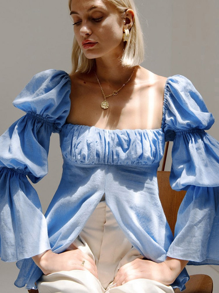 Maggie Square Neck Blouse with Cascading Puff Sleeves - 3 Colors