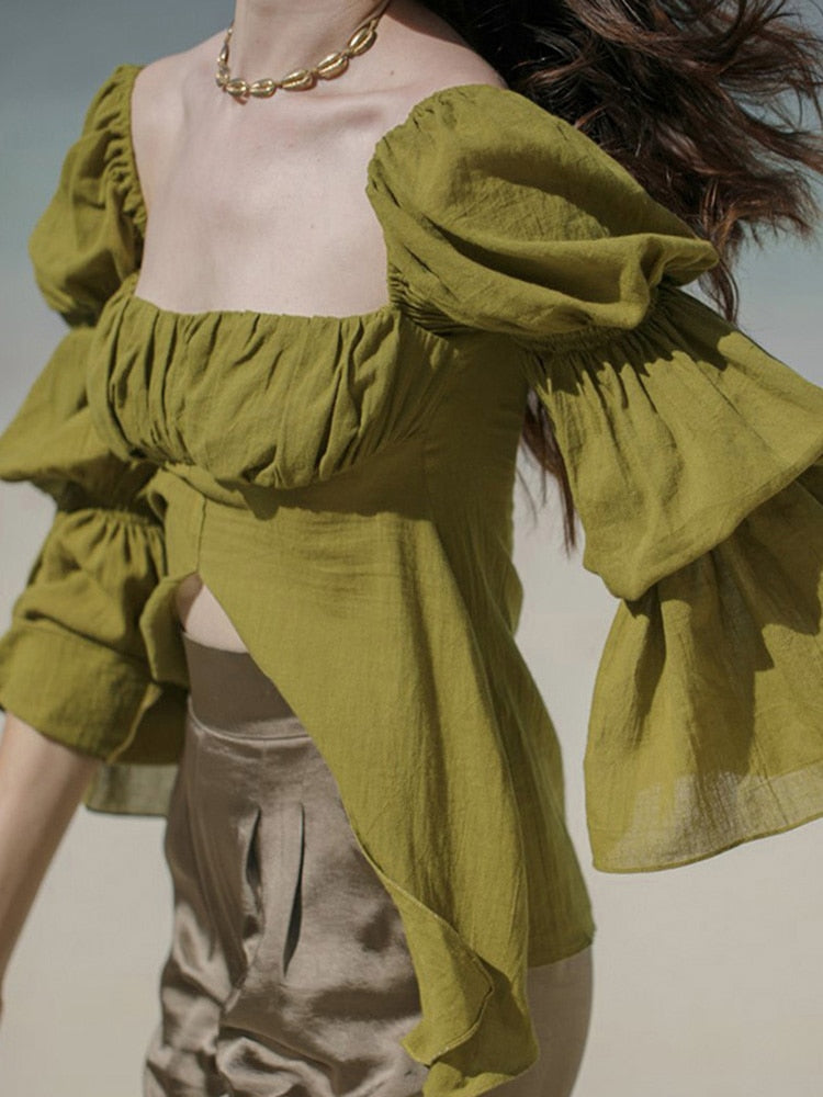 Maggie Square Neck Blouse with Cascading Puff Sleeves - 3 Colors