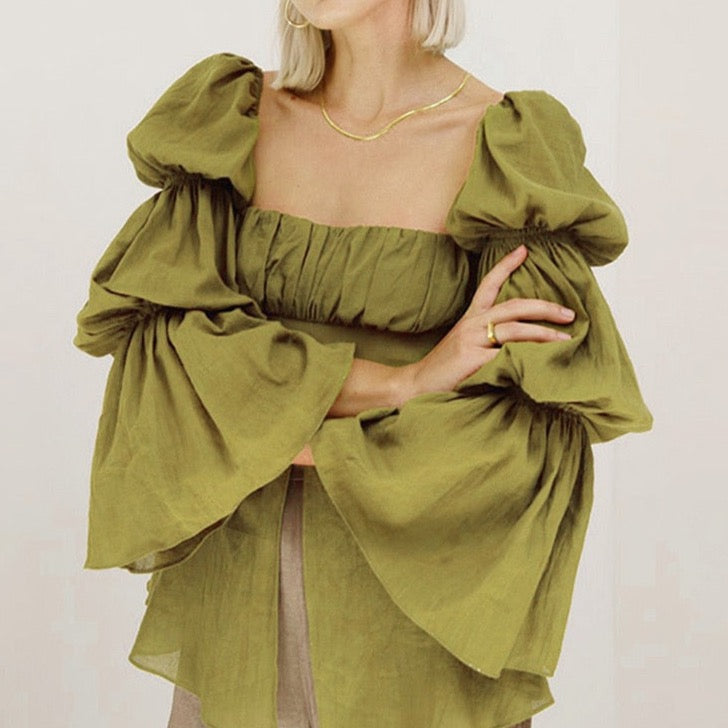 Maggie Square Neck Blouse with Cascading Puff Sleeves - 3 Colors