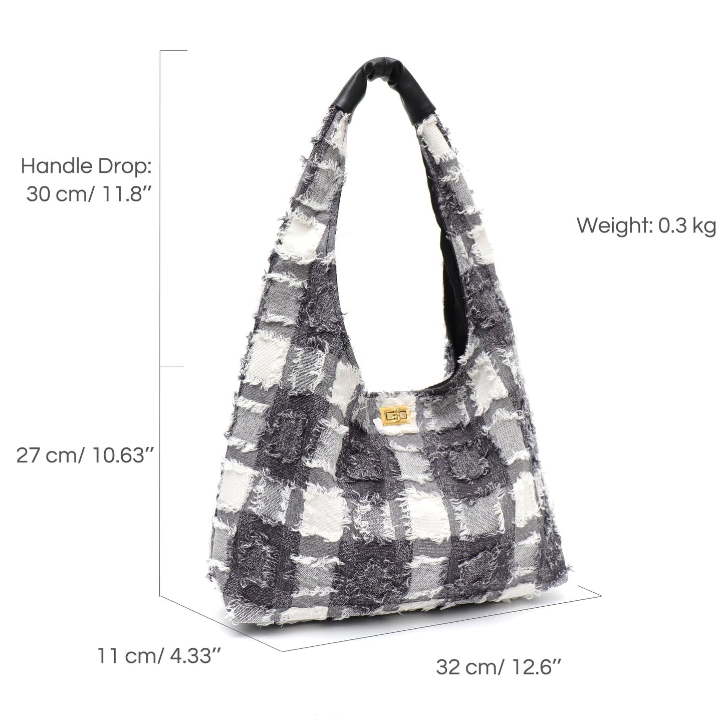 Maja Frayed Tweed Look Hobo Bags - 3 Colors