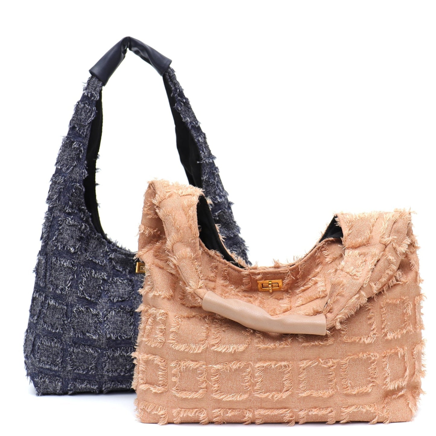 Maja Frayed Tweed Look Hobo Bags - 3 Colors