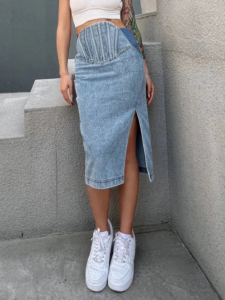 Makena Scallop Waist Denim Skirt
