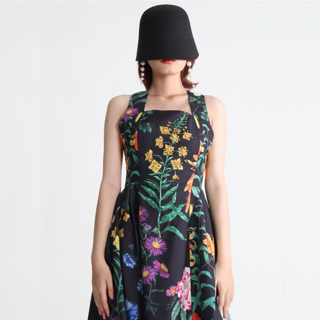 Malena Dark Spring Floral Dress