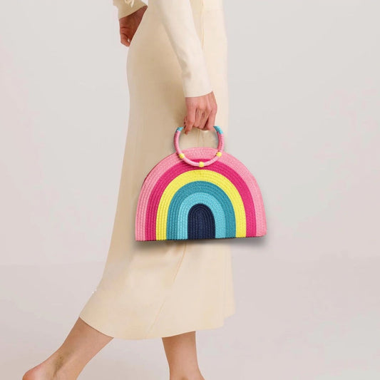 Malia Rainbow Stripe Woven Handbag
