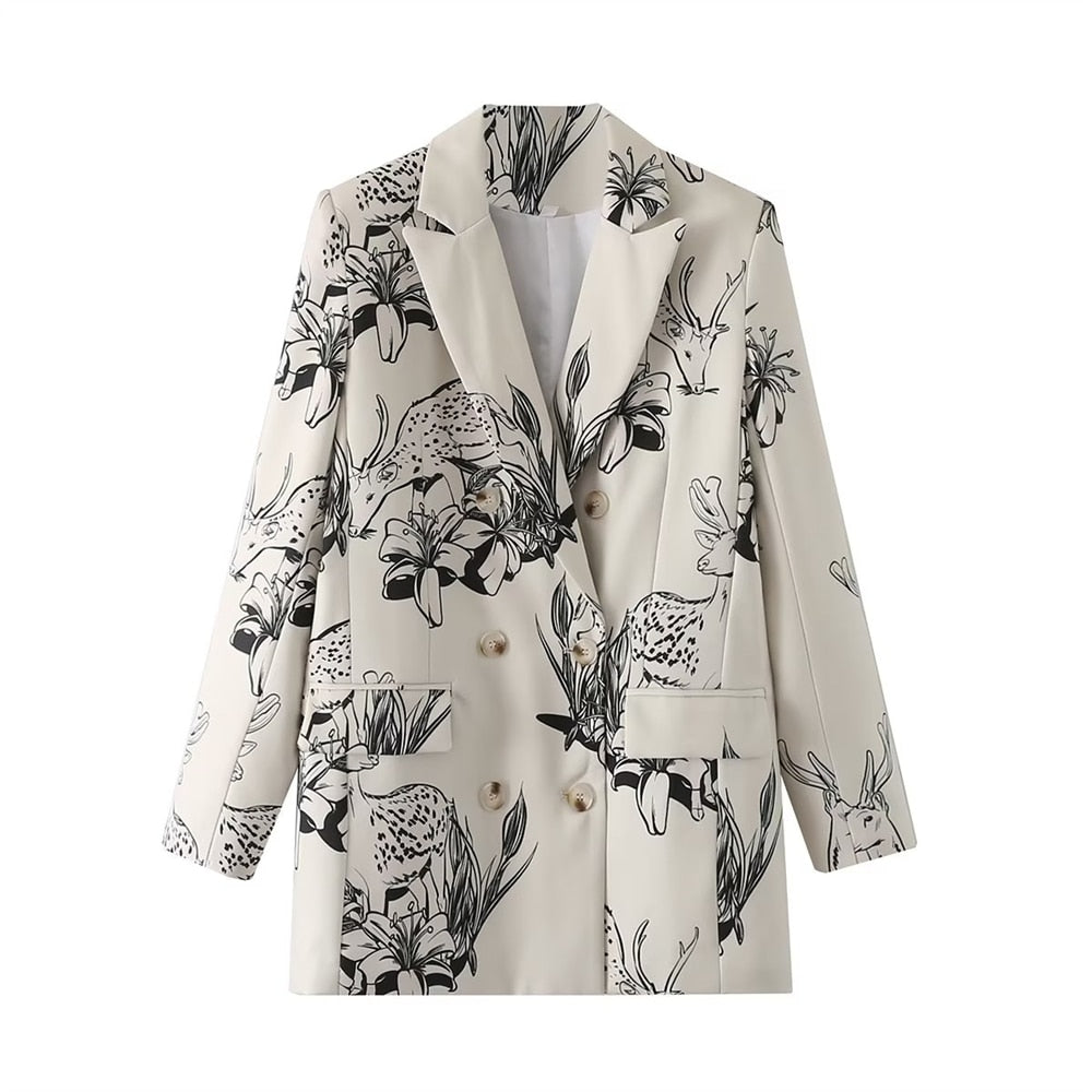 Mamiya Deer and Lilies Floral Prints Blazer