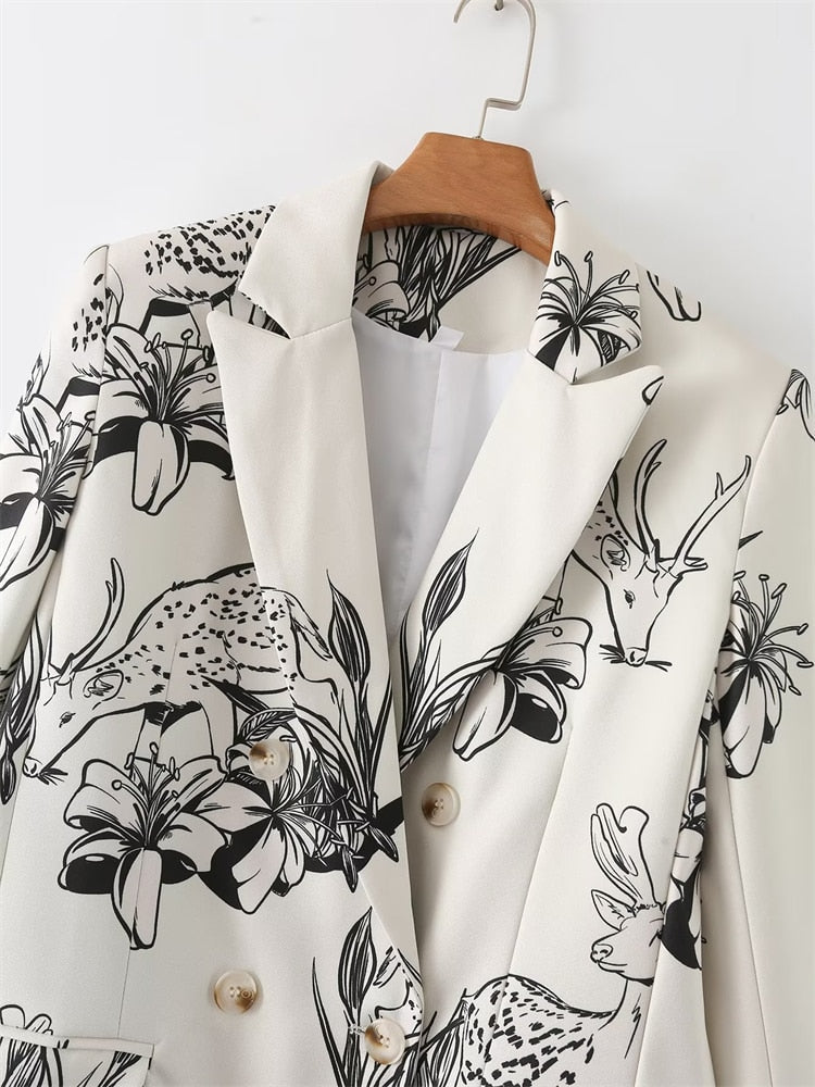 Mamiya Deer and Lilies Floral Prints Blazer