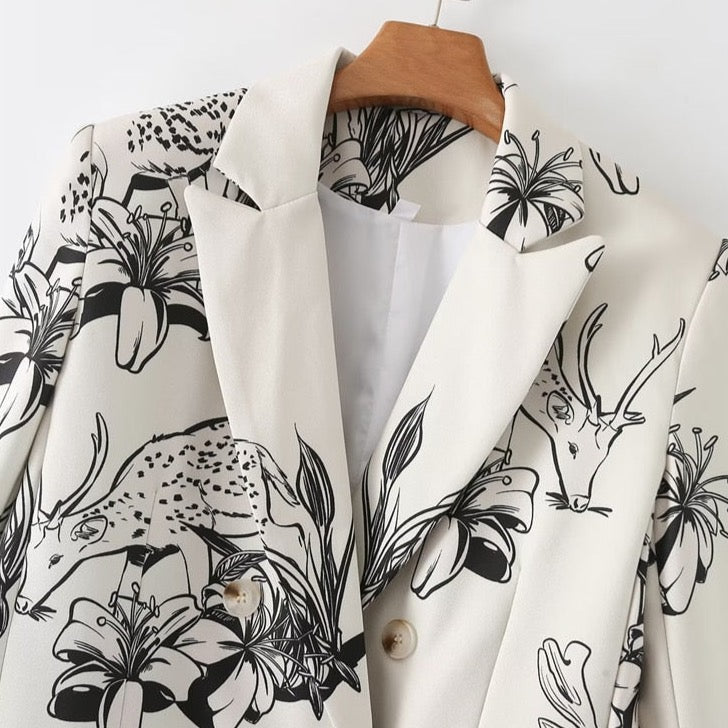 Mamiya Deer and Lilies Floral Prints Blazer