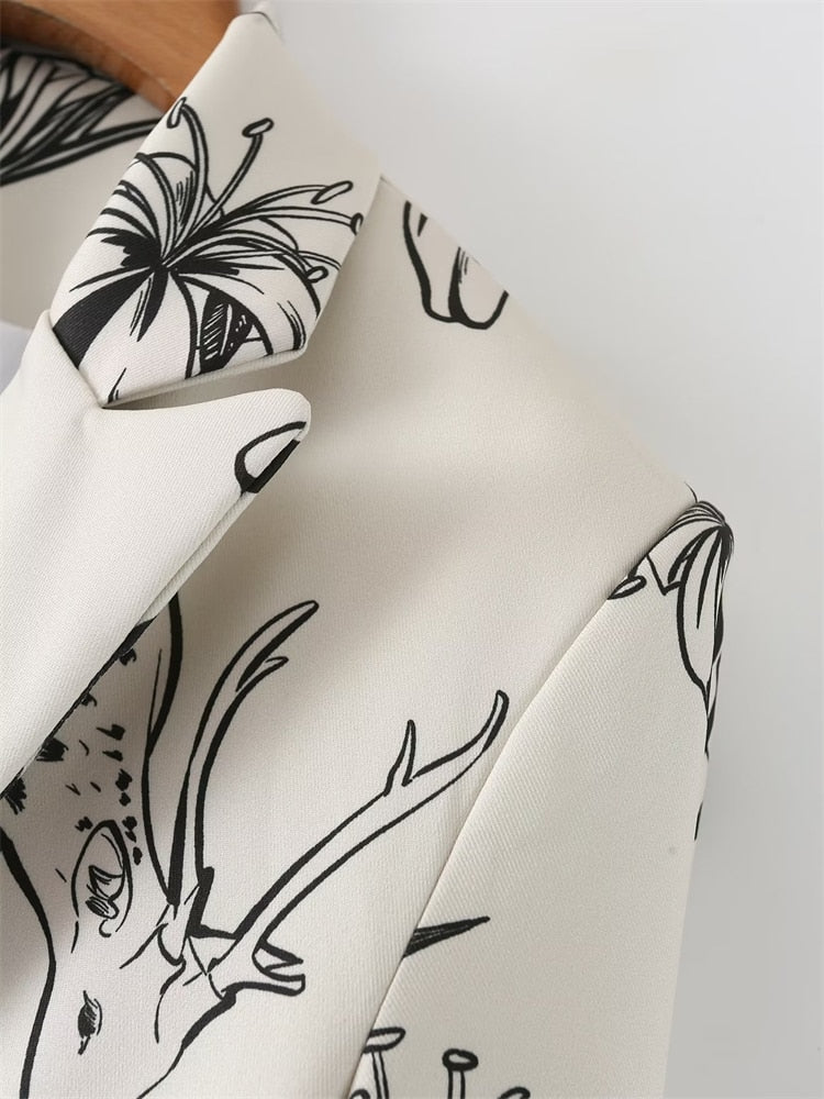Mamiya Deer and Lilies Floral Prints Blazer