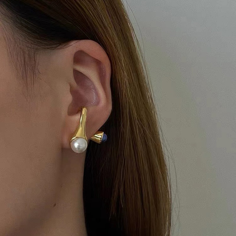 Manila Double Sided Pearl & Gemstone Stud Earrings - 2 Colors