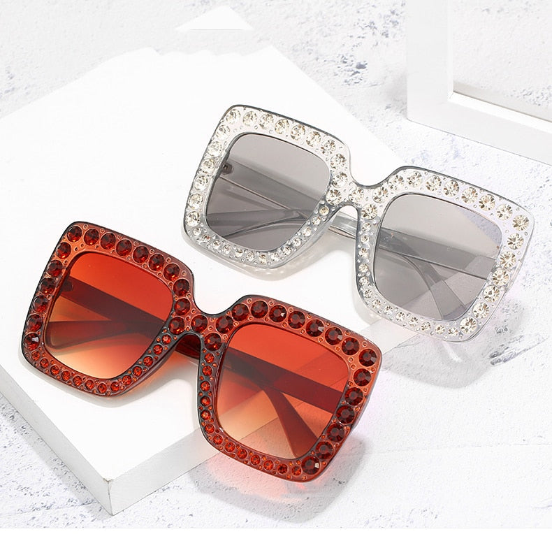 Maran Nerd Chic Oversized Rhinestone Square Sunglasses - 10 Colors