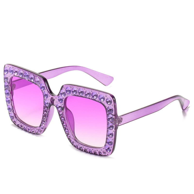 Maran Nerd Chic Oversized Rhinestone Square Sunglasses - 10 Colors