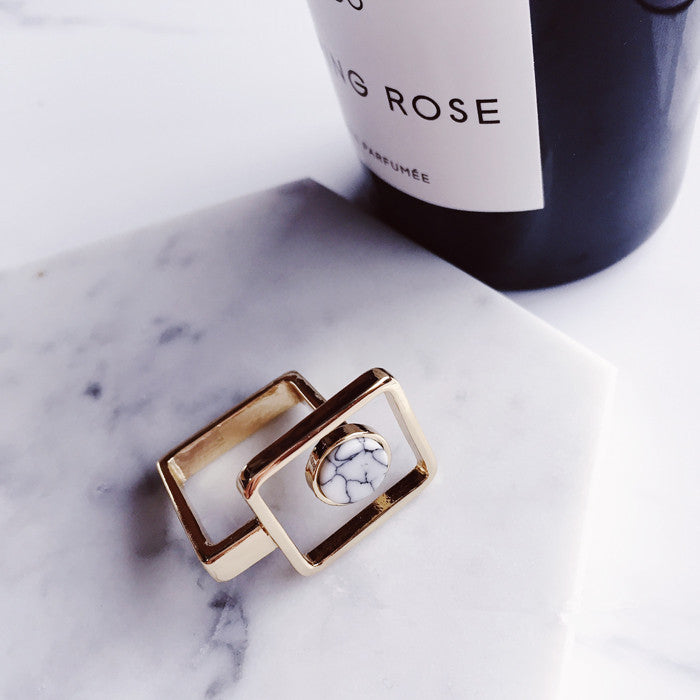 Marble Round Square Minimalist Statement Rings