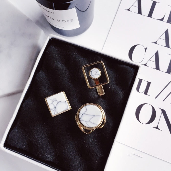 Marble Round Square Minimalist Statement Rings