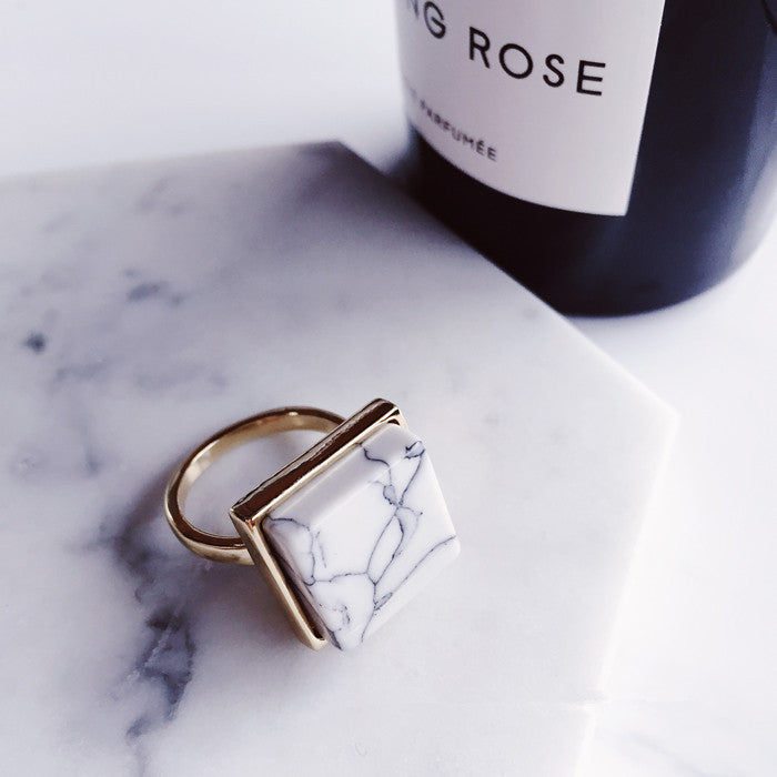 Marble Round Square Minimalist Statement Rings