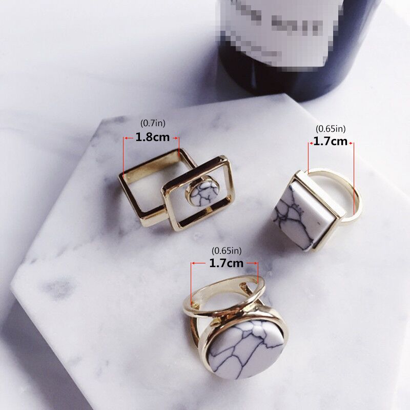 Marble Round Square Minimalist Statement Rings