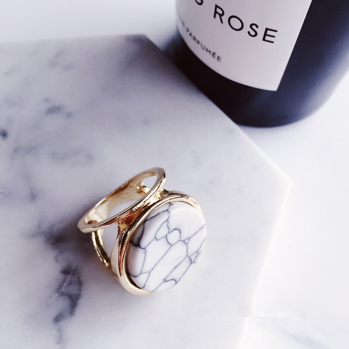 Marble Round Square Minimalist Statement Rings