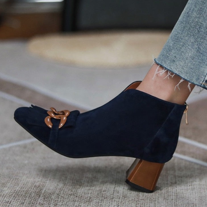 Marcie Vintage Fringed Buckle Suede Ankle Boots