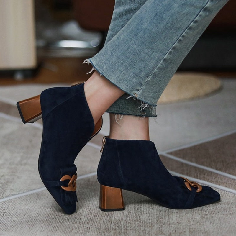 Marcie Vintage Fringed Buckle Suede Ankle Boots