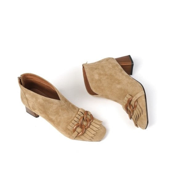 Marcie Vintage Fringed Buckle Suede Ankle Boots