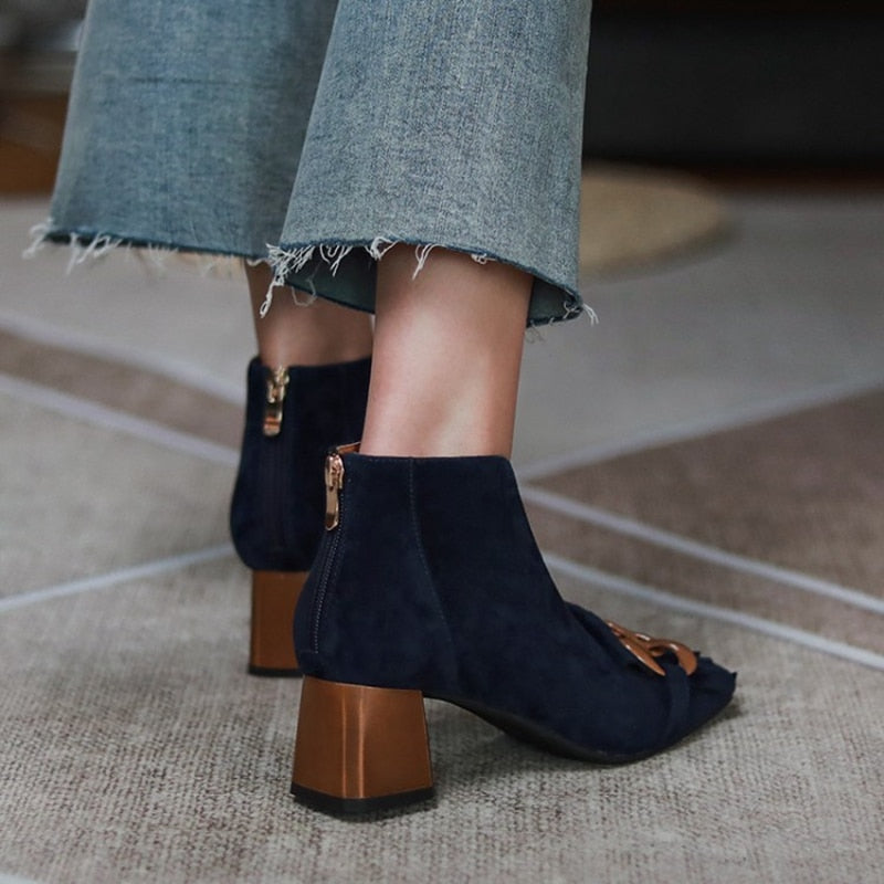 Marcie Vintage Fringed Buckle Suede Ankle Boots