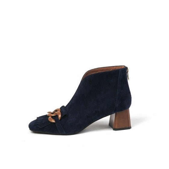 Marcie Vintage Fringed Buckle Suede Ankle Boots