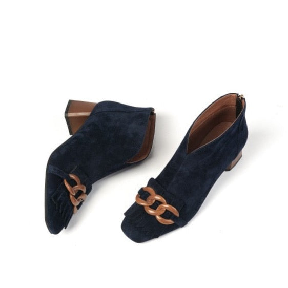 Marcie Vintage Fringed Buckle Suede Ankle Boots