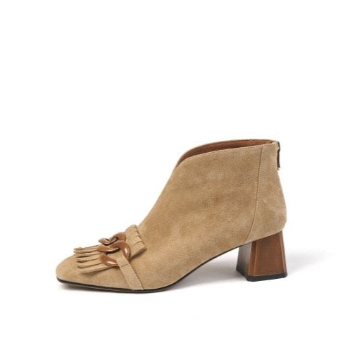 Marcie Vintage Fringed Buckle Suede Ankle Boots
