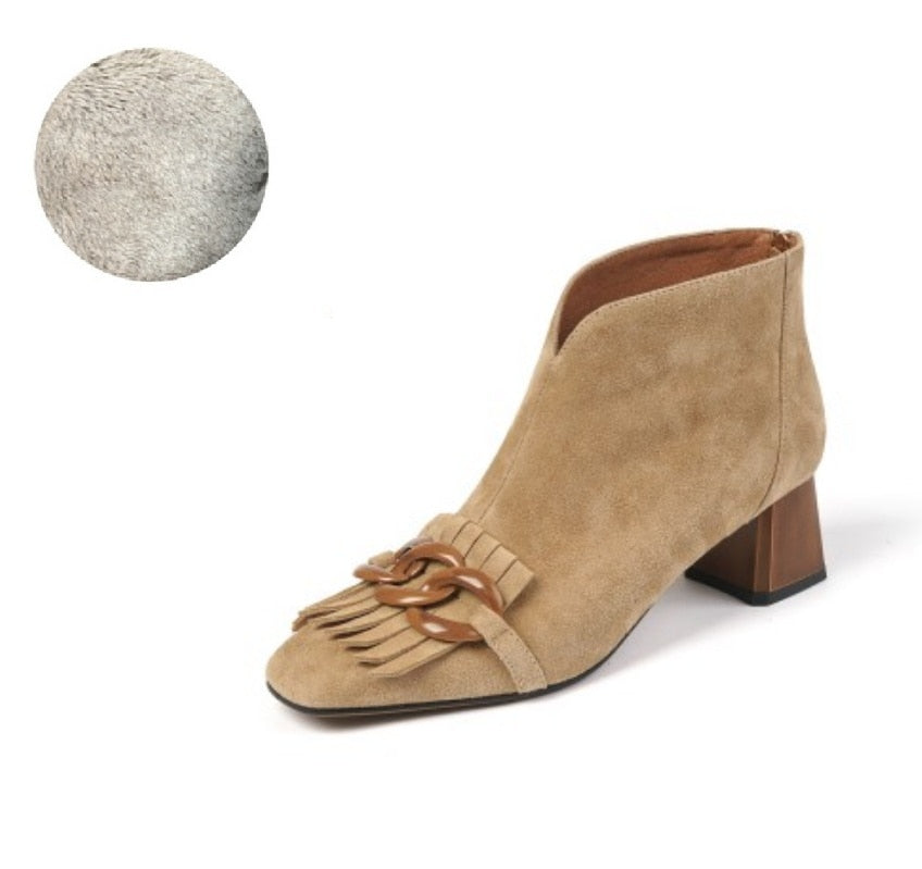 Marcie Vintage Fringed Buckle Suede Ankle Boots