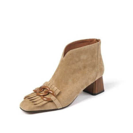 Marcie Vintage Fringed Buckle Suede Ankle Boots