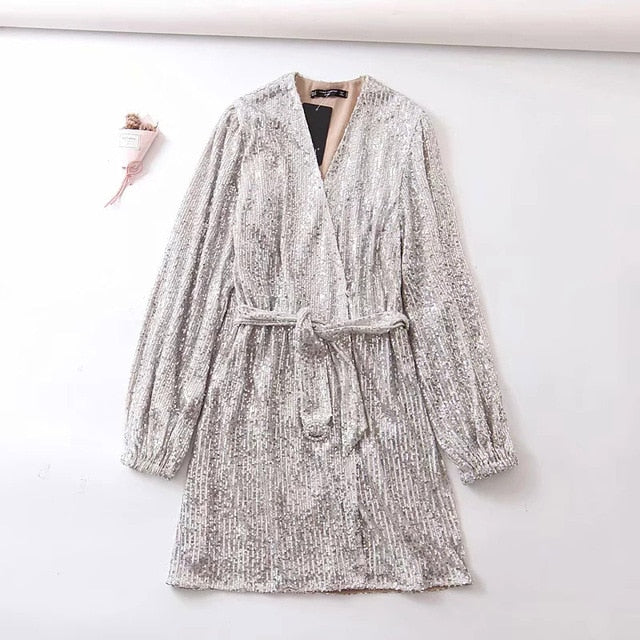 Marea Glitter Sequin Kimono Cardigan Mini Dress
