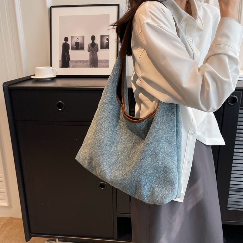 Maria Denim Shoulder Hobo Bags - 2 Colors