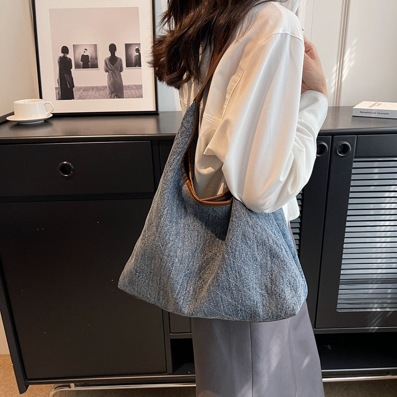 Maria Denim Shoulder Hobo Bags - 2 Colors