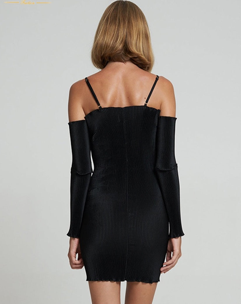 Maria Pleated Spaghetti Strap Mini Cocktail Dress