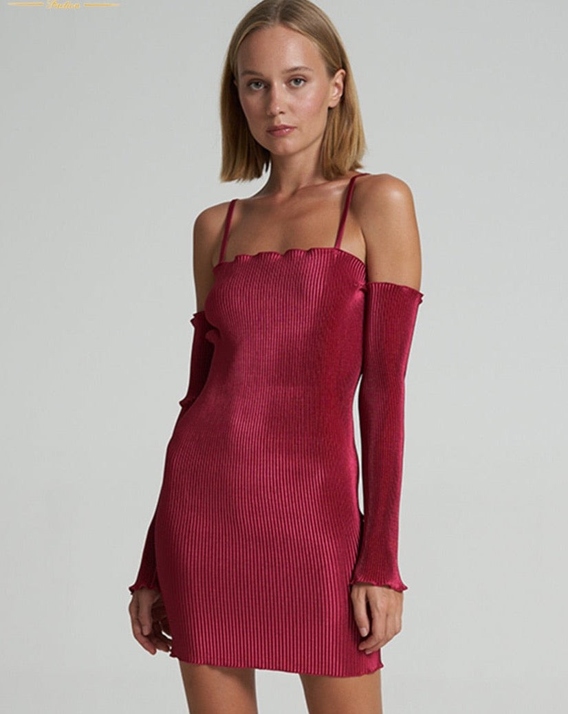 Maria Pleated Spaghetti Strap Mini Cocktail Dress