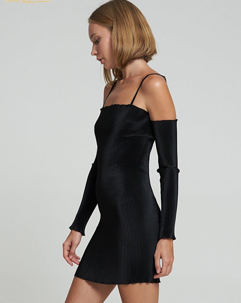 Maria Pleated Spaghetti Strap Mini Cocktail Dress