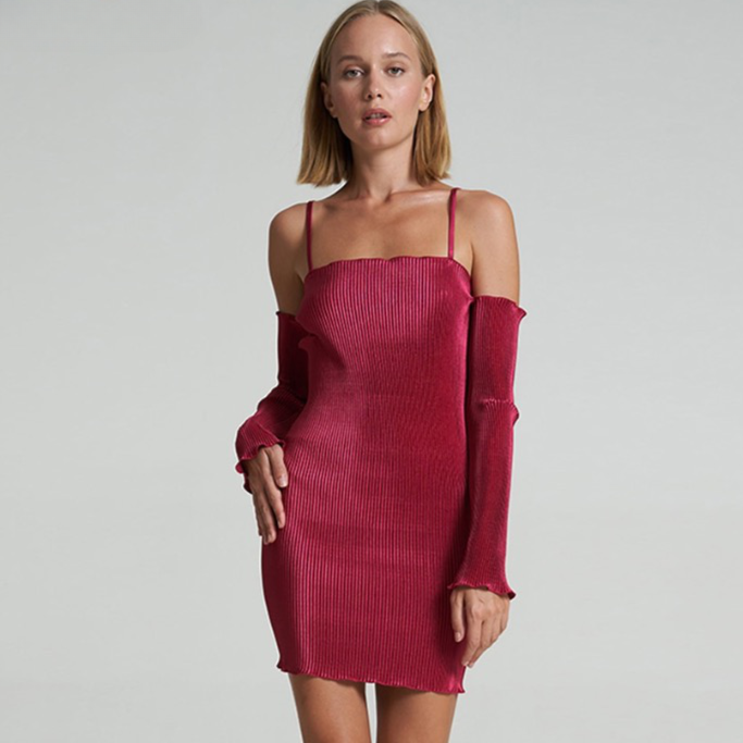 Maria Pleated Spaghetti Strap Mini Cocktail Dress