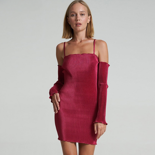 Maria Pleated Spaghetti Strap Mini Cocktail Dress