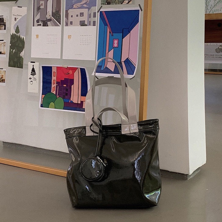 Marie Big Shine Patent Leather Nylon Tote - 5 Colors