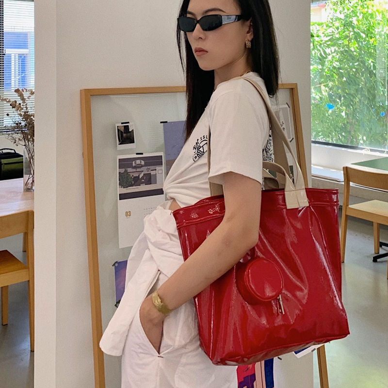 Marie Big Shine Patent Leather Nylon Tote - 5 Colors