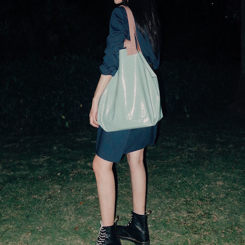 Marie Big Shine Patent Leather Nylon Tote - 5 Colors