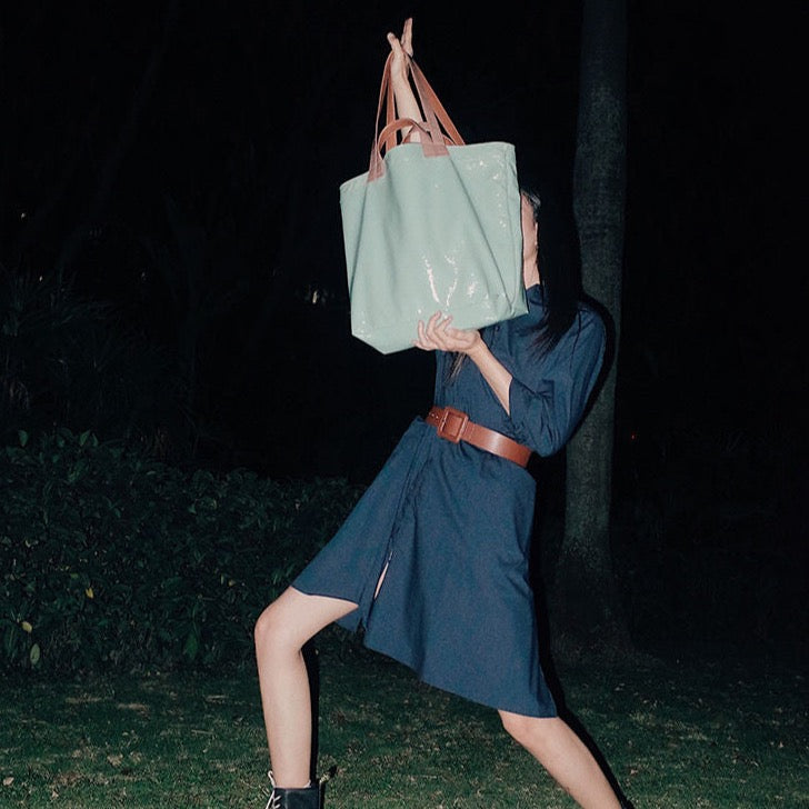 Marie Big Shine Patent Leather Nylon Tote - 5 Colors