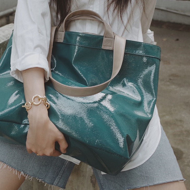 Marie Big Shine Patent Leather Nylon Tote - 5 Colors
