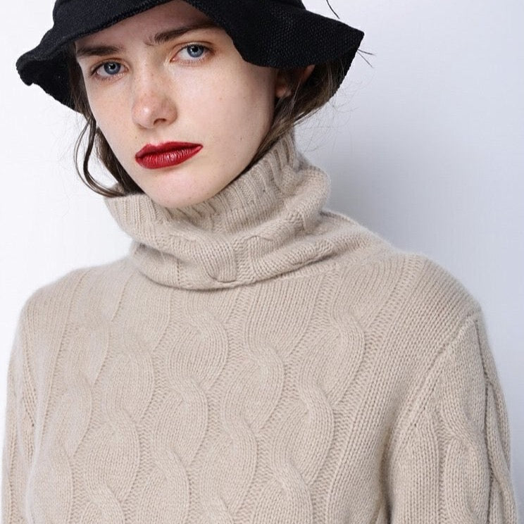 Marion Cashmere Cable Turtleneck Sweaters - 4 Colors