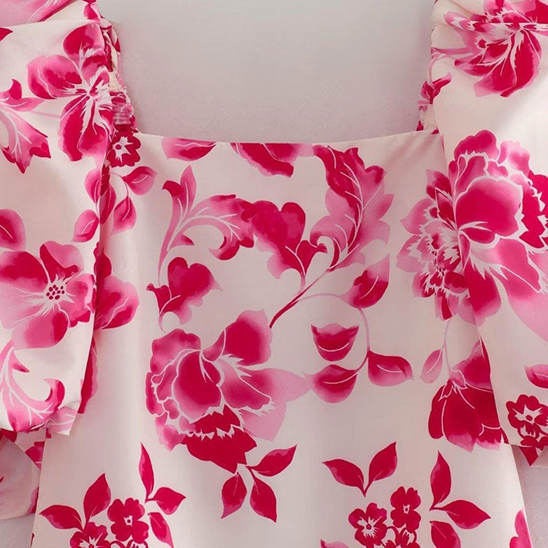 Marion Floral Print Puff Short Sleeve Dress