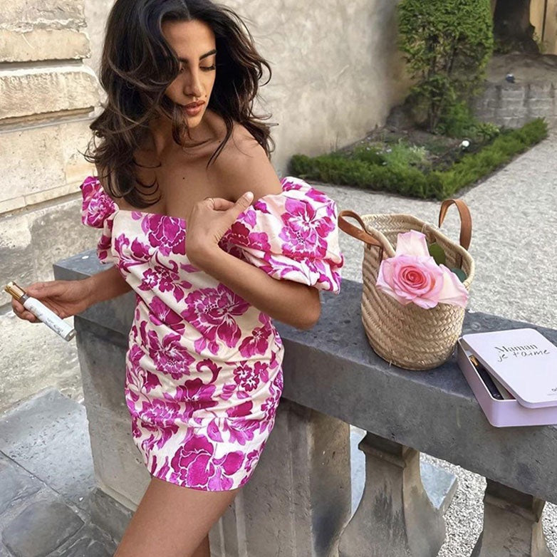 Marion Floral Print Puff Short Sleeve Dress