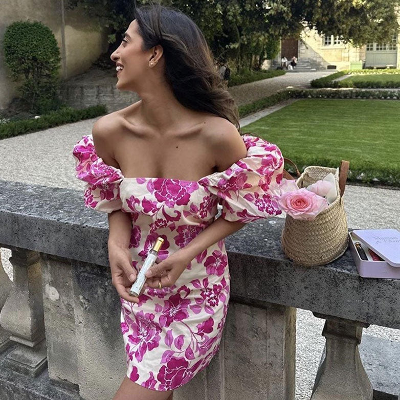 Marion Floral Print Puff Short Sleeve Dress